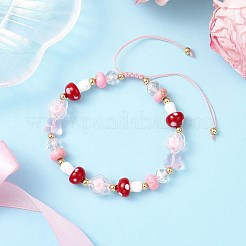 3 bracelet tressé en perles acryliques florales pour femmes&nbsp;BJEW-MZ00192