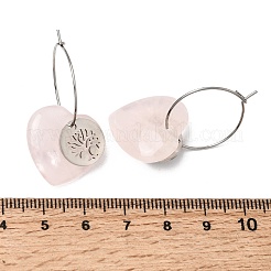 Boucles d'oreilles créoles en quartz rose naturel et acier inoxydable 304 pour femmes&nbsp;EJEW-G475-05P-08