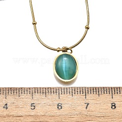 Collier pendentif ovale imitation œil de chat avec chaînes serpent rondes&nbsp;X-NJEW-G085-06G