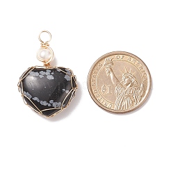 Colgantes de obsidiana de copo de nieve natural y perlas de agua dulce&nbsp;PALLOY-JF01661-02