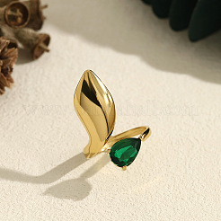Offene Manschettenringe aus Edelstahl 304 mit grünem Zirkonia-Pavé für Damen&nbsp;WG54226-01