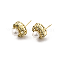 Boucles d'oreilles rondes en laiton et oxyde de zirconium transparent&nbsp;EJEW-L261-020G