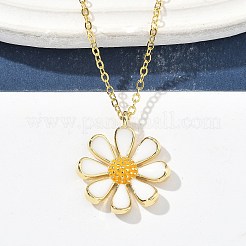 Collares colgantes de flores de esmalte blanco de latón para mujer&nbsp;NJEW-S449-07G