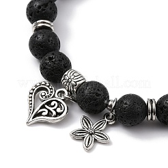 Stretch-Armbänder aus natürlichem Lavagestein mit runden Perlen&nbsp;BJEW-JB09900-01