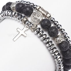 Set di braccialetti elasticizzati in pietra lavica naturale da 3 pz e 3 stili&nbsp;BJEW-JB08692