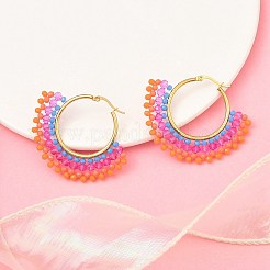 Fächer-Creolen aus 304er Edelstahl und böhmischen Perlen für Damen&nbsp;EJEW-R001-01G-05