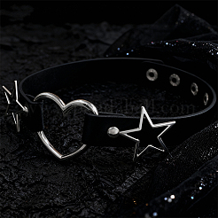 Choker-Halskette im Punk-Rock-Stil aus einer Legierung mit Stern- und Herzgliedern sowie Kunstleder&nbsp;NJEW-WH20004-20A