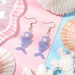 Orecchini pendenti con perline di vetro a spina di pesce&nbsp;EJEW-MZ00439-03