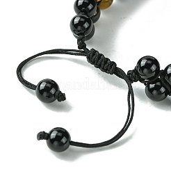 Rundes geflochtenes Perlenarmband aus natürlichem Tigerauge und schwarzem Onyx&nbsp;BJEW-TA00441