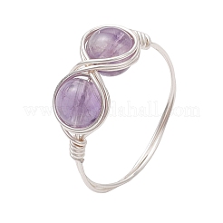 5 Stück natürliches Tigerauge & gefärbte gelbe Jade & Amethyst & grüner Aventurin & synthetischer Türkis Unendlichkeits-Fingerringe für Damen&nbsp;RJEW-JR00832-01