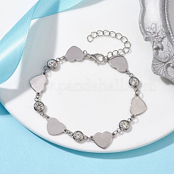 Edelstahl-Herzgliederkettenarmband mit Zirkonia&nbsp;BJEW-JB10170