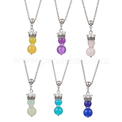 6 collana con ciondolo a forma di principe con corona in perline di vetro fatte a mano in 6 colori&nbsp;NJEW-JN05447