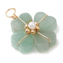 Pendentifs en trèfle en aventurine verte naturelle&nbsp;PALLOY-JF03180-02