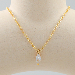 Colliers avec pendentif œil de cheval en laiton pavé de zircones cubiques transparentes pour femmes&nbsp;XP9005