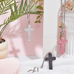 Colliers à chaîne en alliage avec pendentif croix en strass et argile polymère&nbsp;NJEW-CN0001-16A