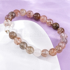 Braccialetti elastici con perline rotonde in quarzo rutilato naturale per uomo e donna&nbsp;BJEW-G743-01E