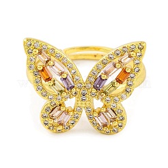 Anillos ajustables de circonita cúbica con micro pavé de latón y mariposa para mujer&nbsp;RJEW-U003-27A-G