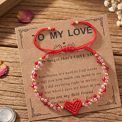 Valentinstag-Armbänder aus geflochtenen Perlen aus Messing und Glas&nbsp;XT1729-2