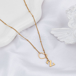 Collier lariat en acier inoxydable avec lettre et cœur pour femme 1 pièce&nbsp;NJEW-LP0002-87G-Z