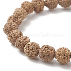 Braccialetto elasticizzato con perline in legno di rudraksha naturale e lega da donna&nbsp;BJEW-JB09145