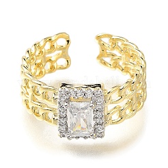 Anelli aperti da donna con micro pavé di zirconi cubici in ottone placcato a cremagliera&nbsp;RJEW-M022-09G
