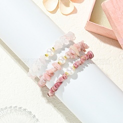 Ensemble de 3 bracelet extensible en perles de culture d'eau douce et en pierres naturelles mélangées (3 styles différents) pour femme.&nbsp;BJEW-JB13762-04