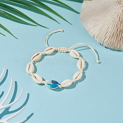 Natürliche geflochtene Perlen-Fußkettchen aus Kaurimuscheln für Frauen&nbsp;AJEW-AN00527-02