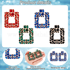 4 Paar 4 Farben Strass hohle quadratische Ohrstecker&nbsp;EJEW-AN0004-37