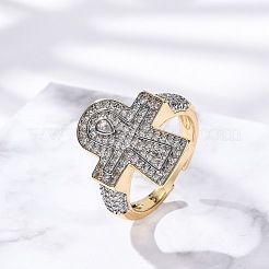 Anelli da dito con polsino in ottone micro pavé di zirconi cubici trasparenti per donna&nbsp;RJEW-C116-01G