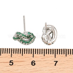 Boucles d'oreilles puces en laiton à nœud et micro-pavé de zircone cubique&nbsp;EJEW-C174-01P