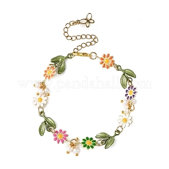 Bracelets en laiton émaillé coloré à maillons fleuris et perles de culture pour femmes&nbsp;BJEW-JB14174