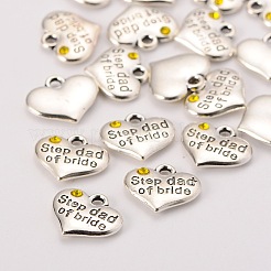 Thema Hochzeit antiken silbernen Ton tibetischen Stil Legierung Herz mit Stiefvater der Braut Rhinestone-Charme&nbsp;TIBEP-N005-22D