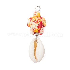 6 pendentif en coquillage cauri naturel bicolore et turquoise synthétique teintée&nbsp;PALLOY-JF04130-02