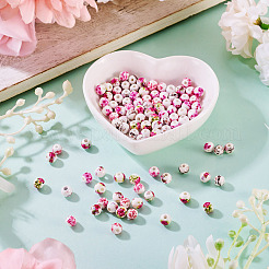 100 pièce 5 styles de perles en céramique de porcelaine imprimées de fleurs faites à la main&nbsp;PORC-TA0001-42A