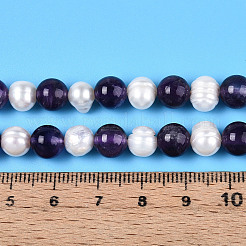 Natürliche Amethyst runde & natürliche Süßwasser-Zuchtperlen gerillte Kartoffelperlenstränge&nbsp;PEAR-N019-11