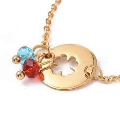 Bracciale a maglie a trifoglio in acciaio inossidabile 304 con placcatura ionica (ip) e ciondoli in perline di vetro per donna&nbsp;STAS-E154-08G