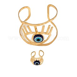 Böser Blick Legierung Harz hohl Manschette Armreifen & Manschette Ringe Sets&nbsp;FS-WGE3CB7-01