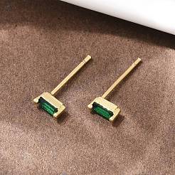 Orecchini a bottone rettangolari in ottone con micro pavè di zirconi cubici&nbsp;EJEW-A156-19G
