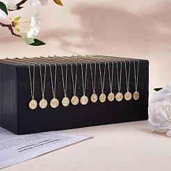 925 collar de plata esterlina 12 constelaciones horóscopo de oro signo del zodiaco collar redondo colgante de astrología collar con circonitas joyería de cumpleaños regalo para mujeres hombres&nbsp;JN1089J