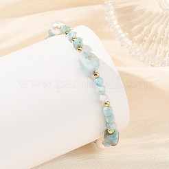 Braccialetti con pepite di larimar naturale e perle di patata&nbsp;BJEW-JB14468