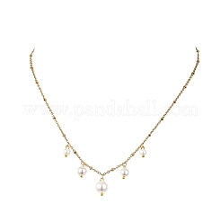 Collana da donna con ciondolo a forma di perla bianca rotonda e catena a maglie piatte in acciaio inossidabile 304.&nbsp;NJEW-JN06100