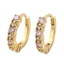 Luxuriöse pinkfarbene Huggie-Creolen mit Zirkonia&nbsp;EJEW-C012-04