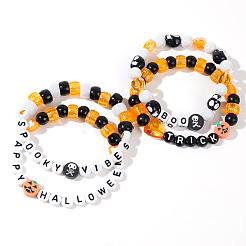 4 bracciale elastico spettrale di Halloween con perline di vetro e acrilico&nbsp;EK3057-1