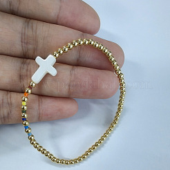 Sommerliche Stretch-Armbänder aus Messing und Muschelkreuzperlen&nbsp;CN4982