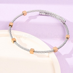 Bracelets manchettes bicolores en acier inoxydable 304 avec perles cubiques pour femmes&nbsp;SA-CBA2192-01GP