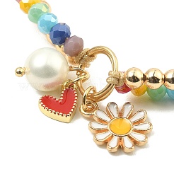 Herz- und Gänseblümchen-Emaille-Charm-Armband mit Muschelperle&nbsp;BJEW-TA00383