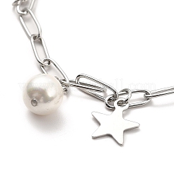 Bracciale con ciondolo in perle ccb e acciaio inossidabile 304 con catene a graffetta per donna&nbsp;BJEW-C025-05P