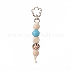 Porte-clés pendentif perlé en bois cube & rond & octogone&nbsp;KEYC-JKC00463
