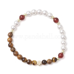 Bracelets en perles rondes de coquillage et de cornaline œil de tigre naturelle pour femmes&nbsp;BJEW-JB11937-02