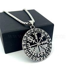 Collar con colgante de brújula hueca vikinga vintage de acero inoxidable 304 para hombres y mujeres.&nbsp;RB1403